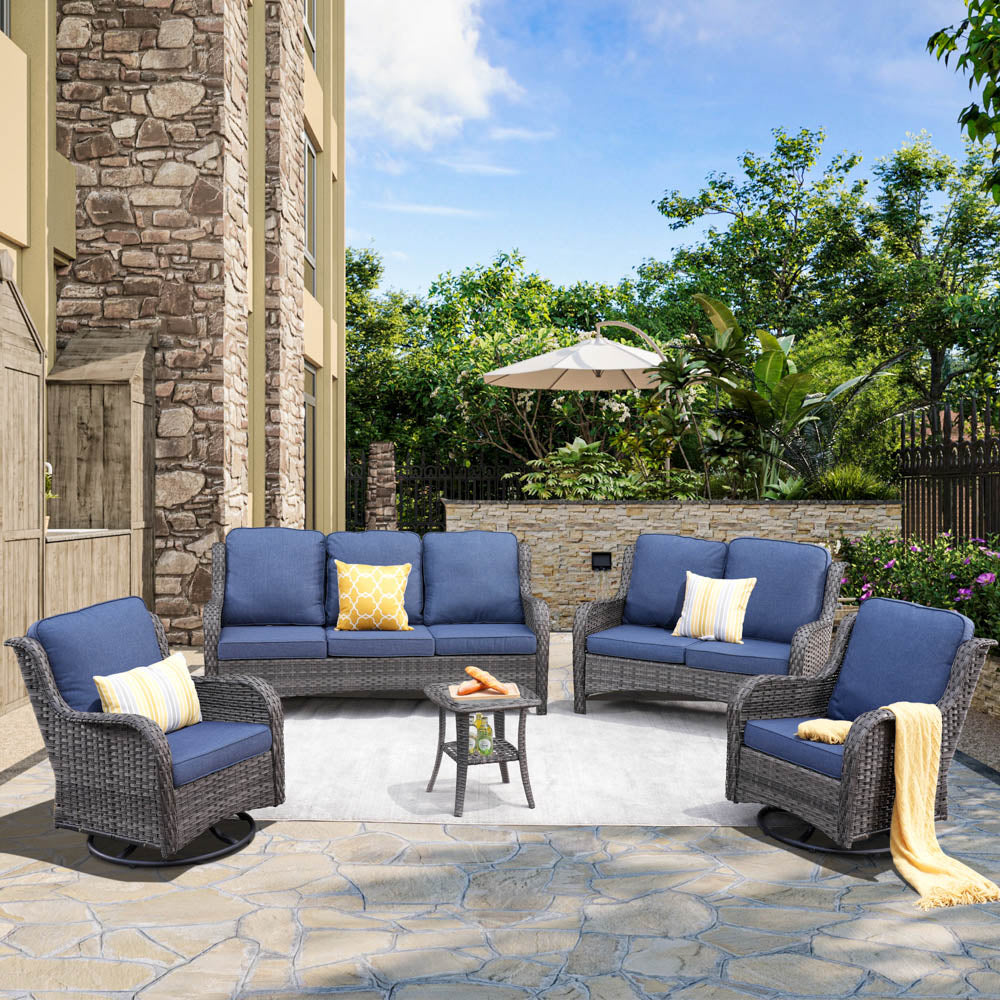 Patio Kenard 5-Piece Conversation Set with Loveseat and Swivel Rocking Chairs