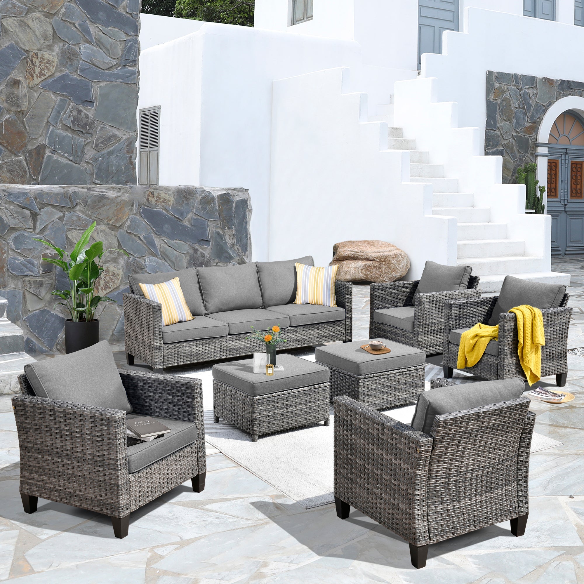 Patio Furniture Set New Vultros 7-Piece High Back with Cushions