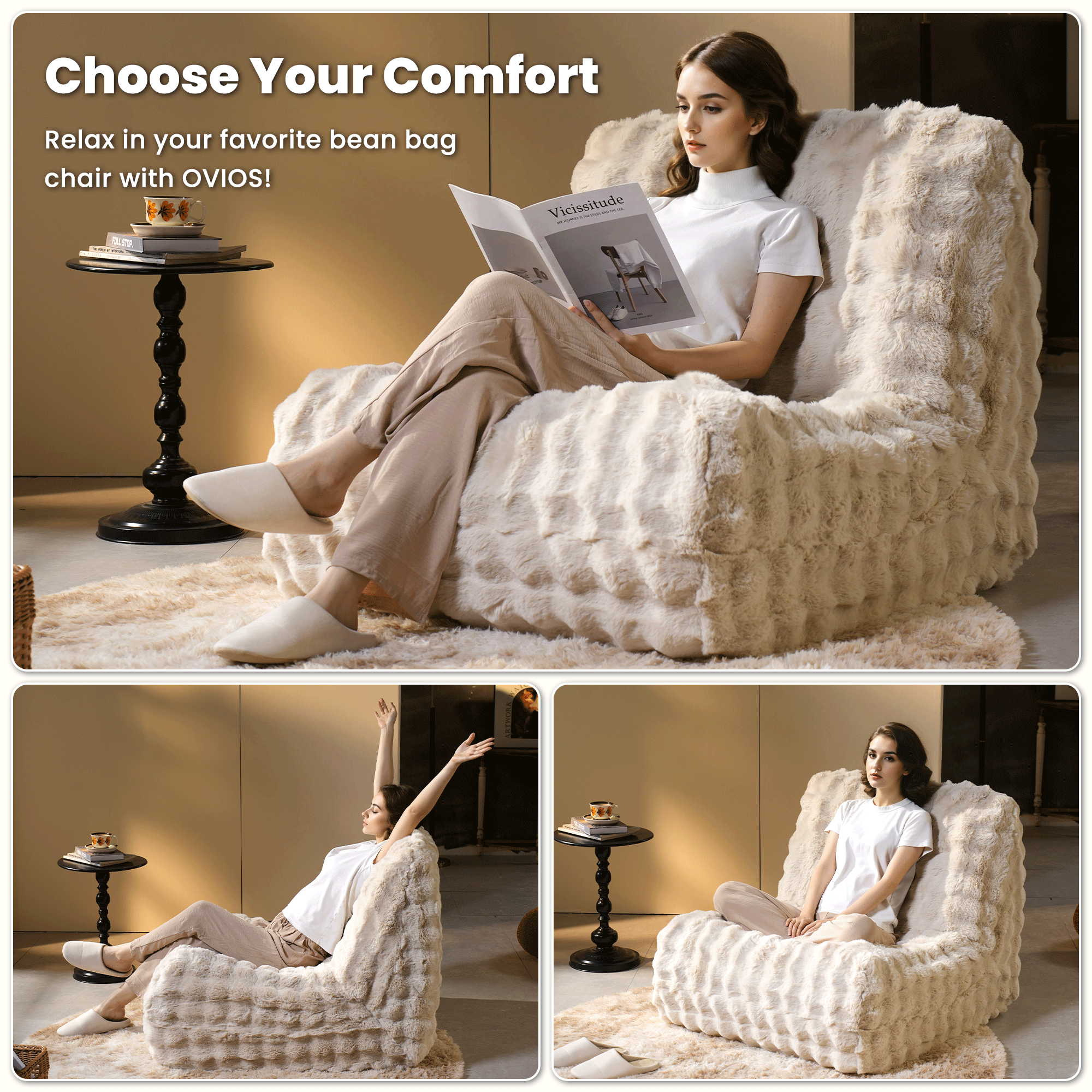Luxurious Fluffy Faux Fur Bean Bag Couch