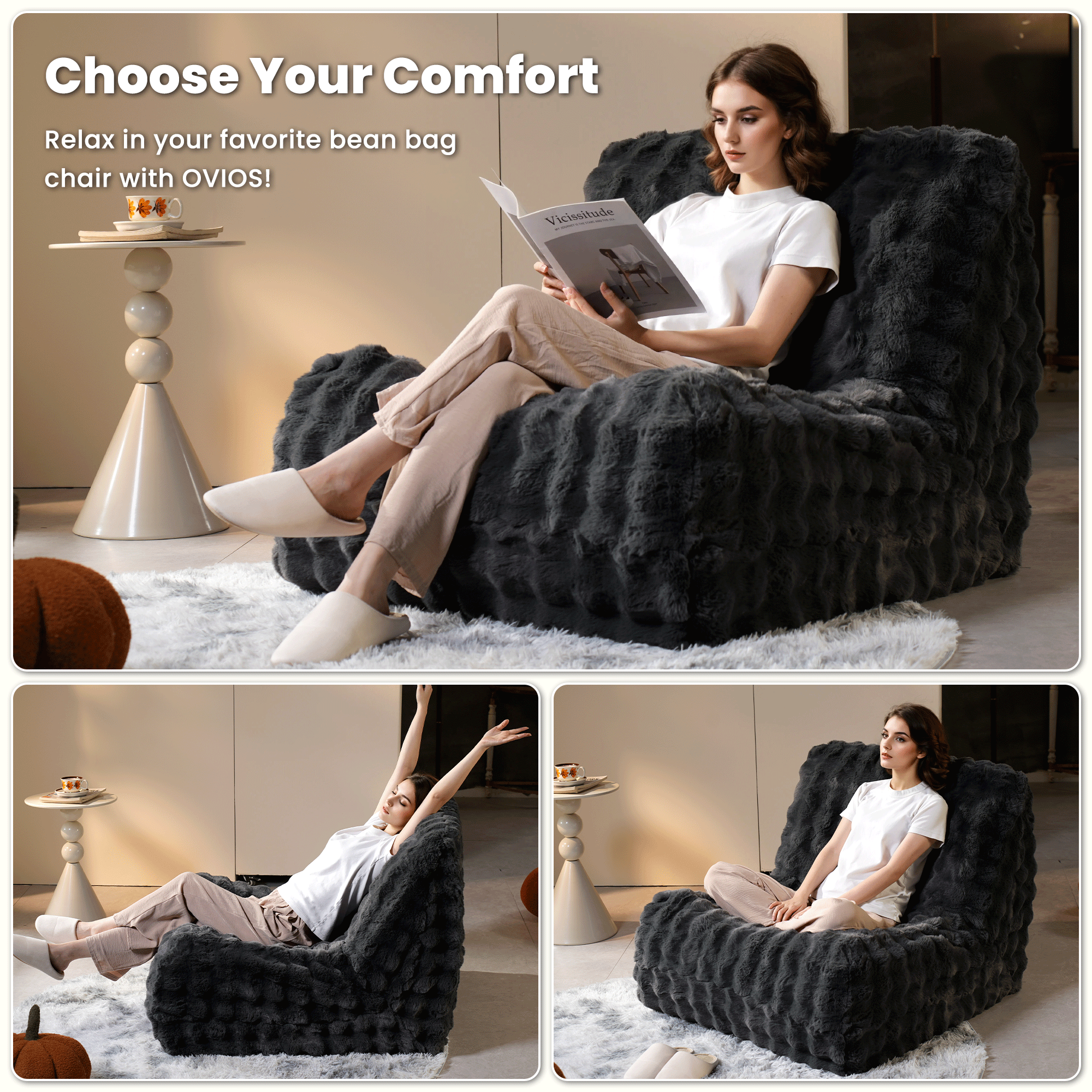 Luxurious Fluffy Faux Fur Bean Bag Couch
