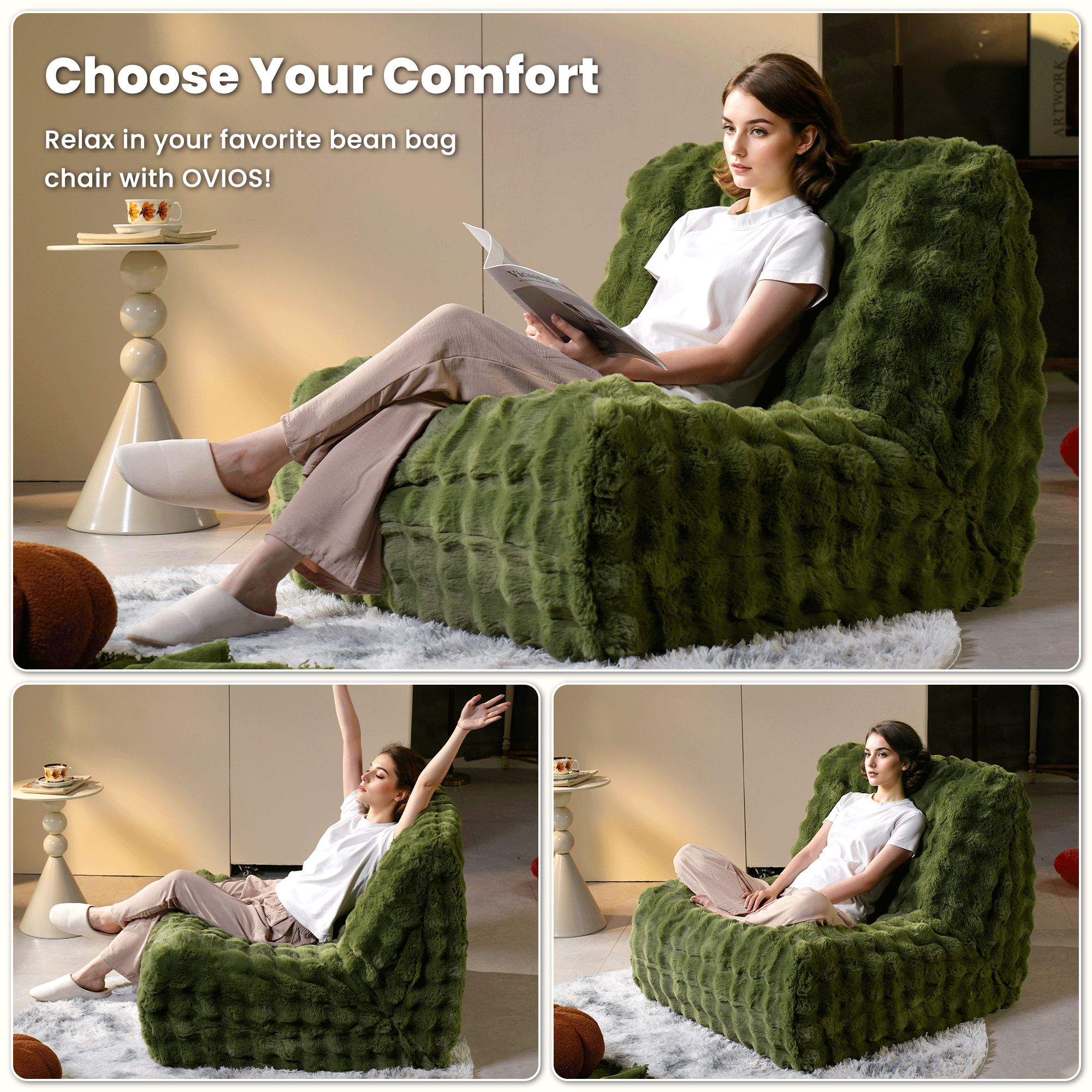 Luxurious Fluffy Faux Fur Bean Bag Couch