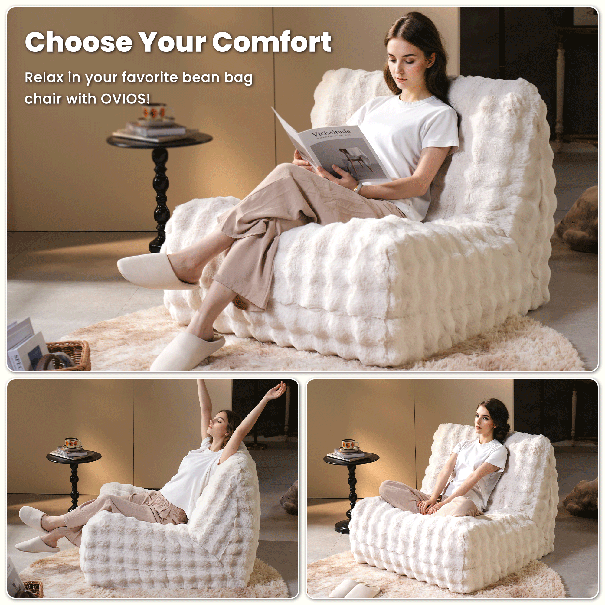 Luxurious Fluffy Faux Fur Bean Bag Couch