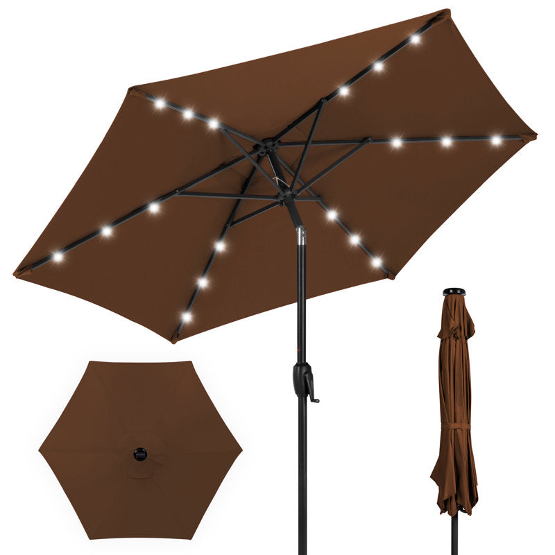 7.5Ft Outdoor Solar Patio Umbrella For Deck, Pool W/ Tilt, Crank, LED Lights