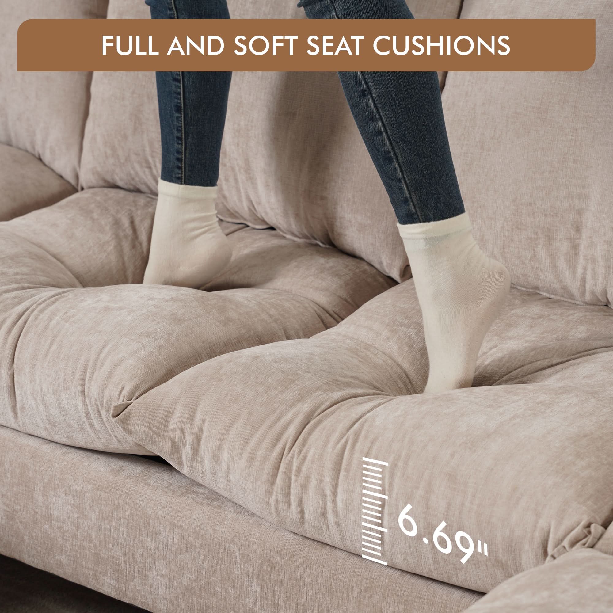 113.7" Modular Sectional Sofa Couch, U-Shaped Cloud Couches with Ottoman Chaise and Thick Cushions