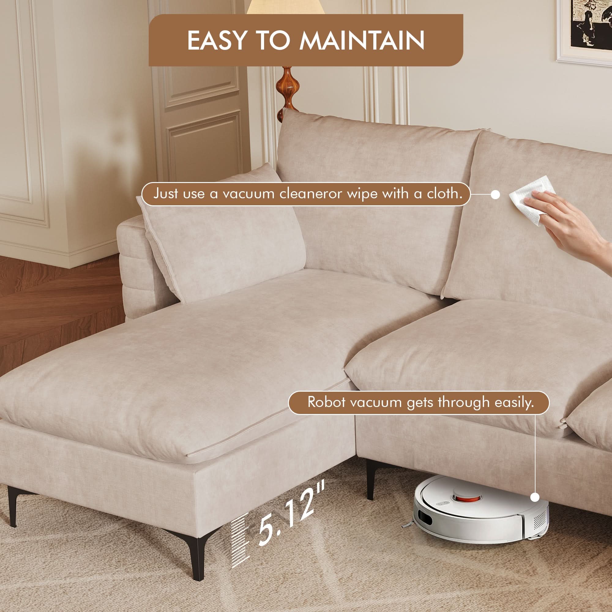 113.7" Modular Sectional Sofa Couch, U-Shaped Cloud Couches with Ottoman Chaise and Thick Cushions