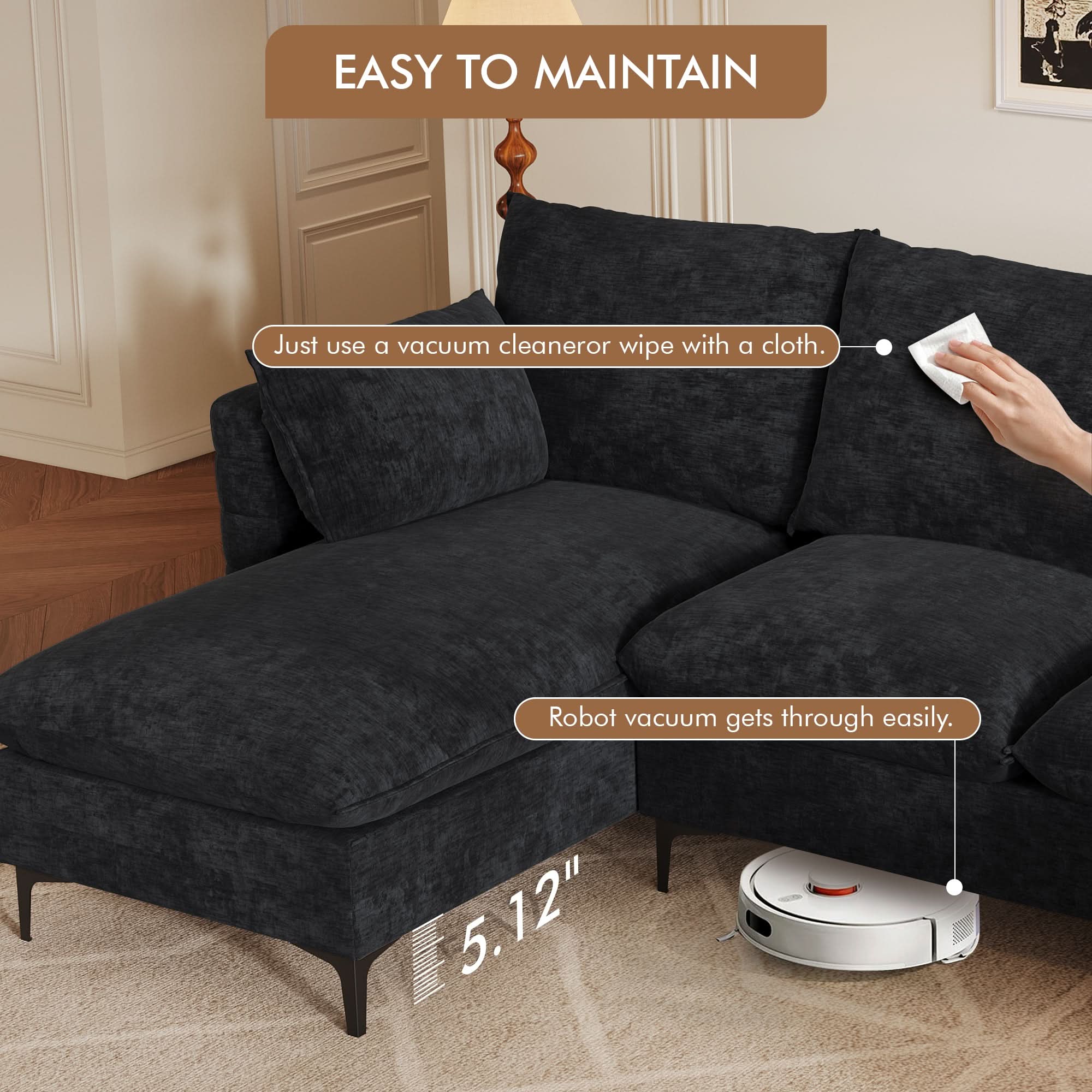 113.7" Modular Sectional Sofa Couch, U-Shaped Cloud Couches with Ottoman Chaise and Thick Cushions