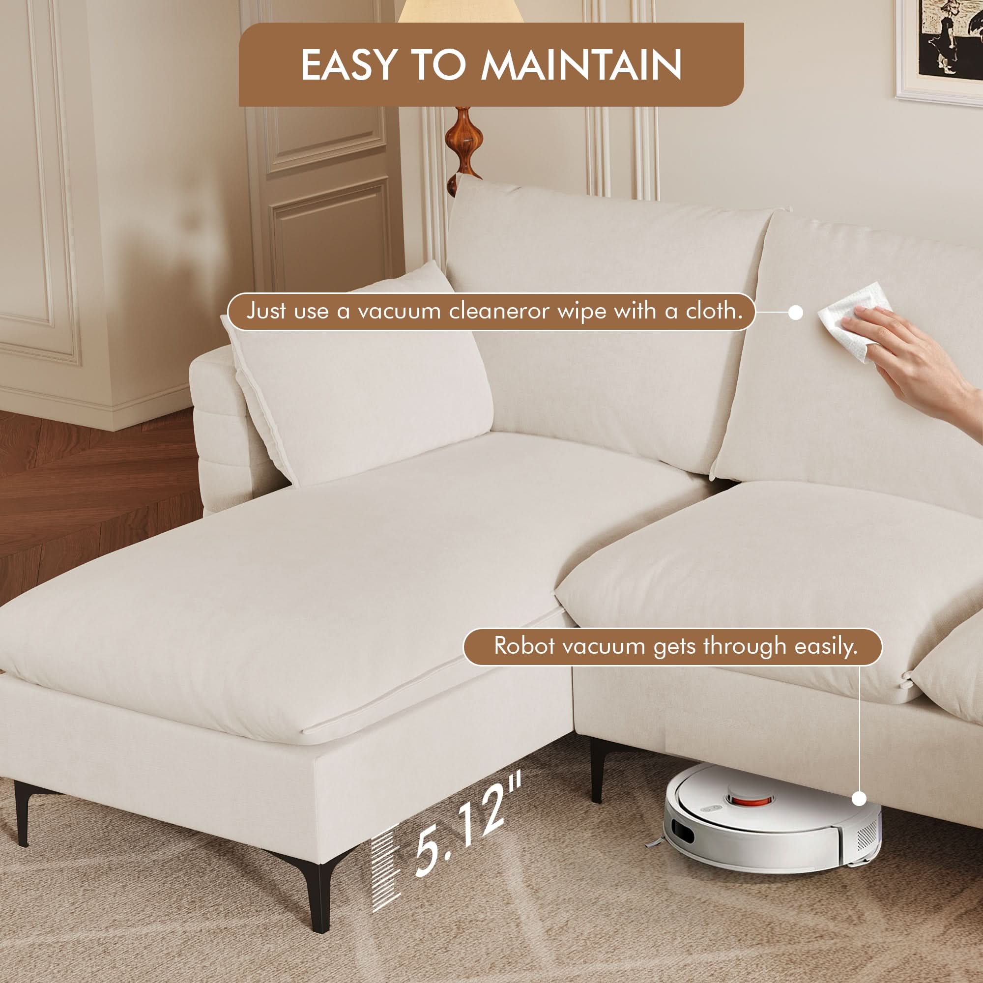 113.7" Modular Sectional Sofa Couch, U-Shaped Cloud Couches with Ottoman Chaise and Thick Cushions
