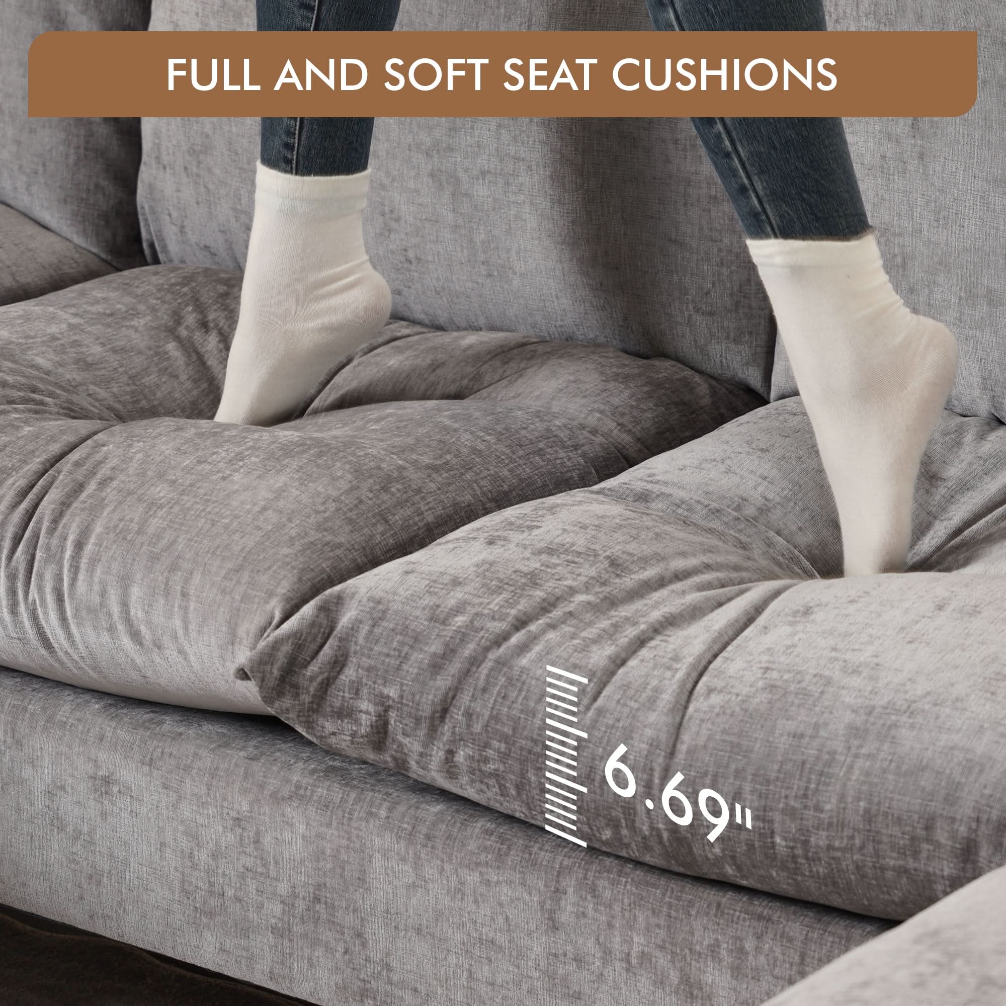 113.7" Modular Sectional Sofa Couch, U-Shaped Cloud Couches with Ottoman Chaise and Thick Cushions
