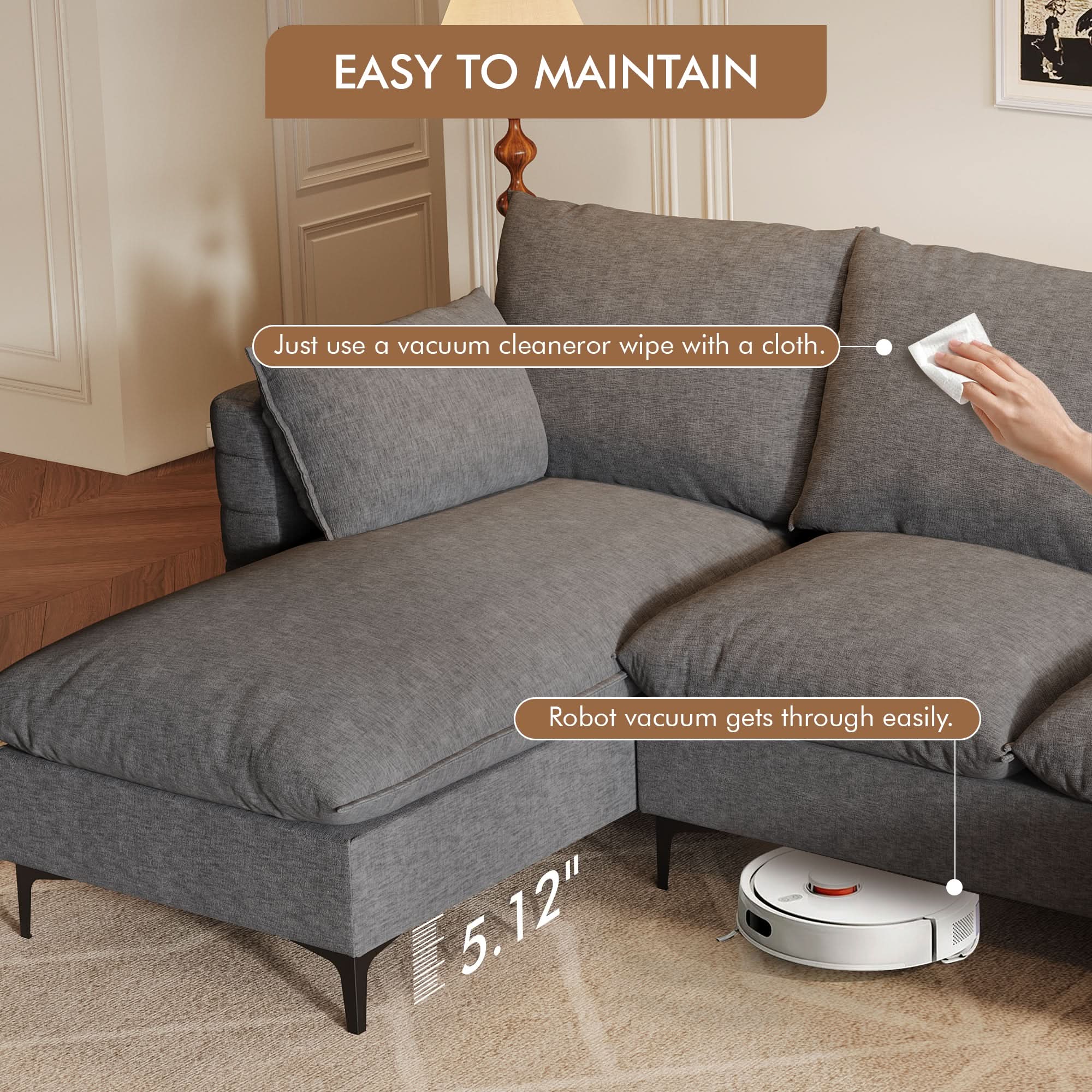 113.7" Modular Sectional Sofa Couch, U-Shaped Cloud Couches with Ottoman Chaise and Thick Cushions