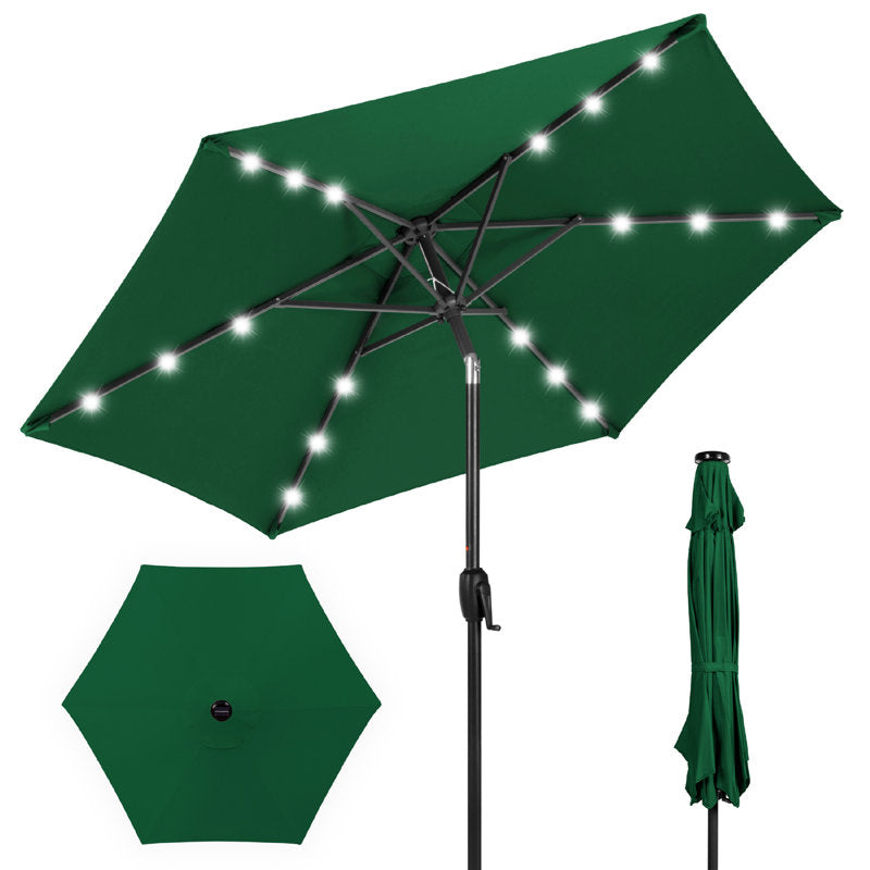 7.5Ft Outdoor Solar Patio Umbrella For Deck, Pool W/ Tilt, Crank, LED Lights