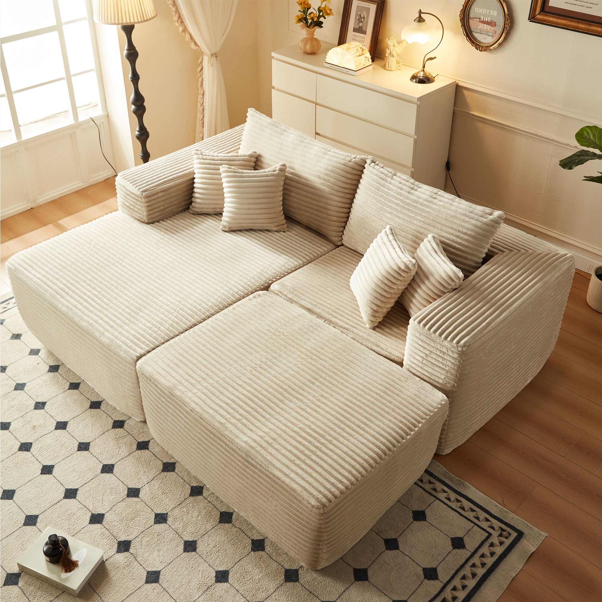 80"Modular Couch with Chaise&Ottoman, Sleeper Sofa, No Assembly Required