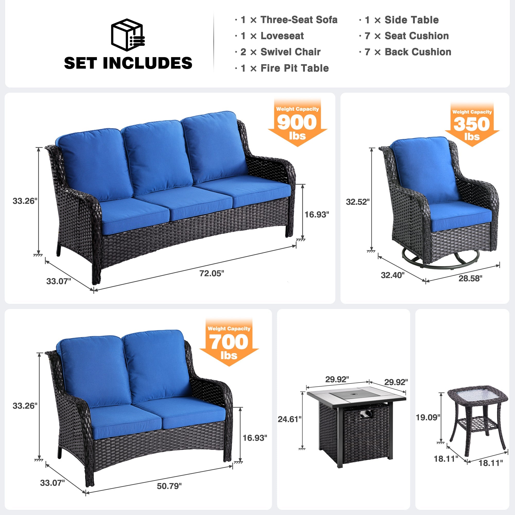 Patio Kenard 6-Piece Conversation Set with 42&