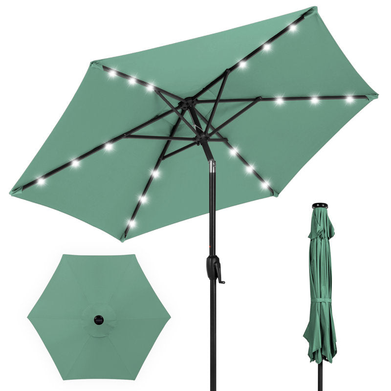 7.5Ft Outdoor Solar Patio Umbrella For Deck, Pool W/ Tilt, Crank, LED Lights