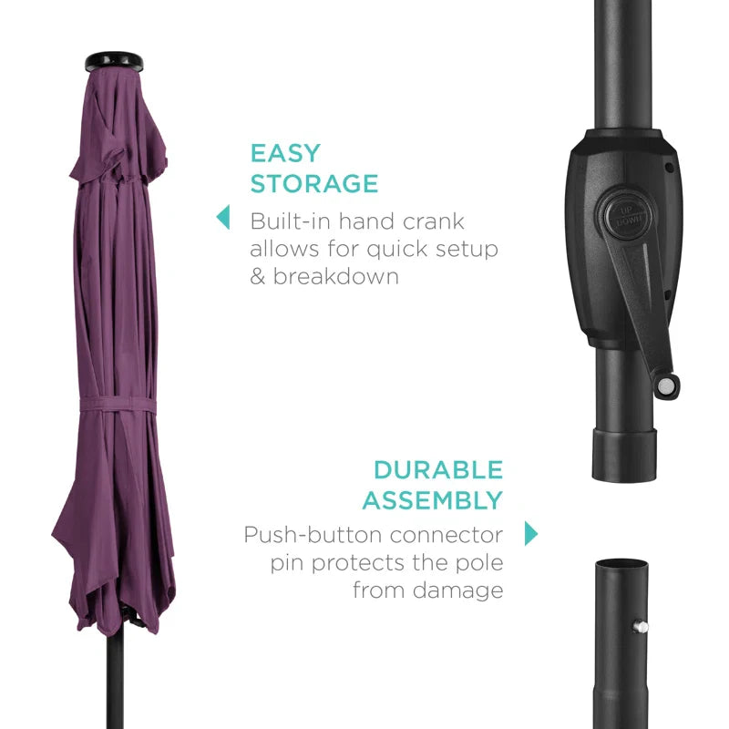 7.5Ft Outdoor Solar Patio Umbrella For Deck, Pool W/ Tilt, Crank, LED Lights