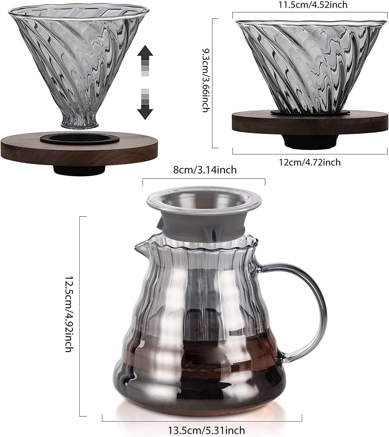 Pour Over Coffee Maker Dripper Set, 600ml Glass Coffee Server Pot Size 02