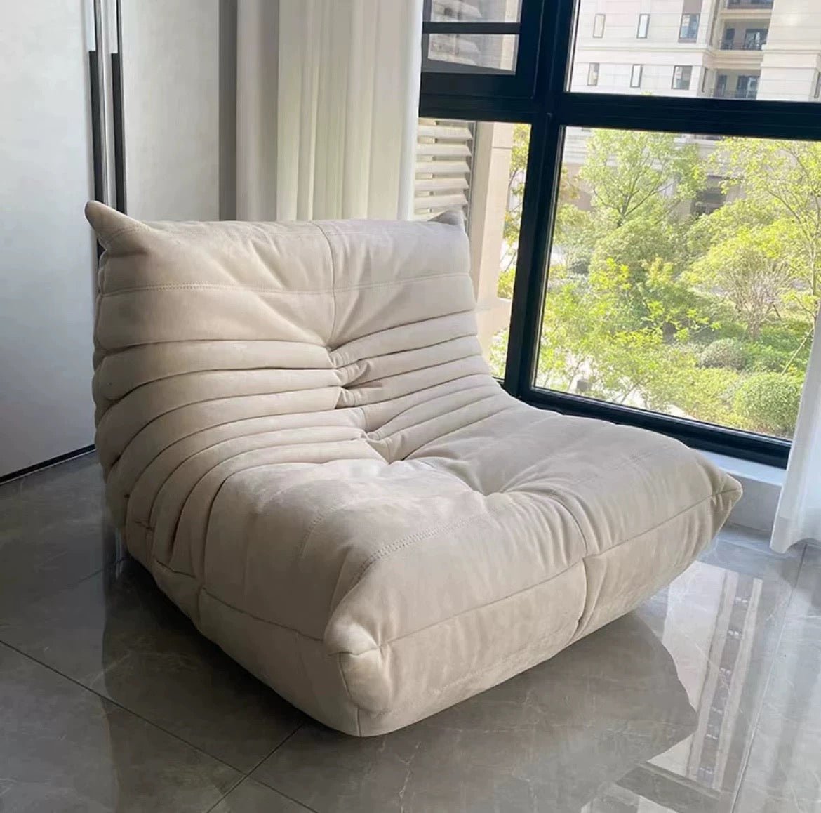 Modern Large White Velvet Lazy Chair