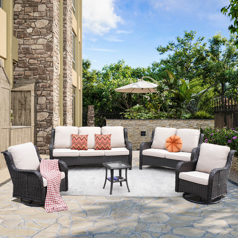 Patio Kenard 5-Piece Conversation Set with Loveseat and Swivel Rocking Chairs