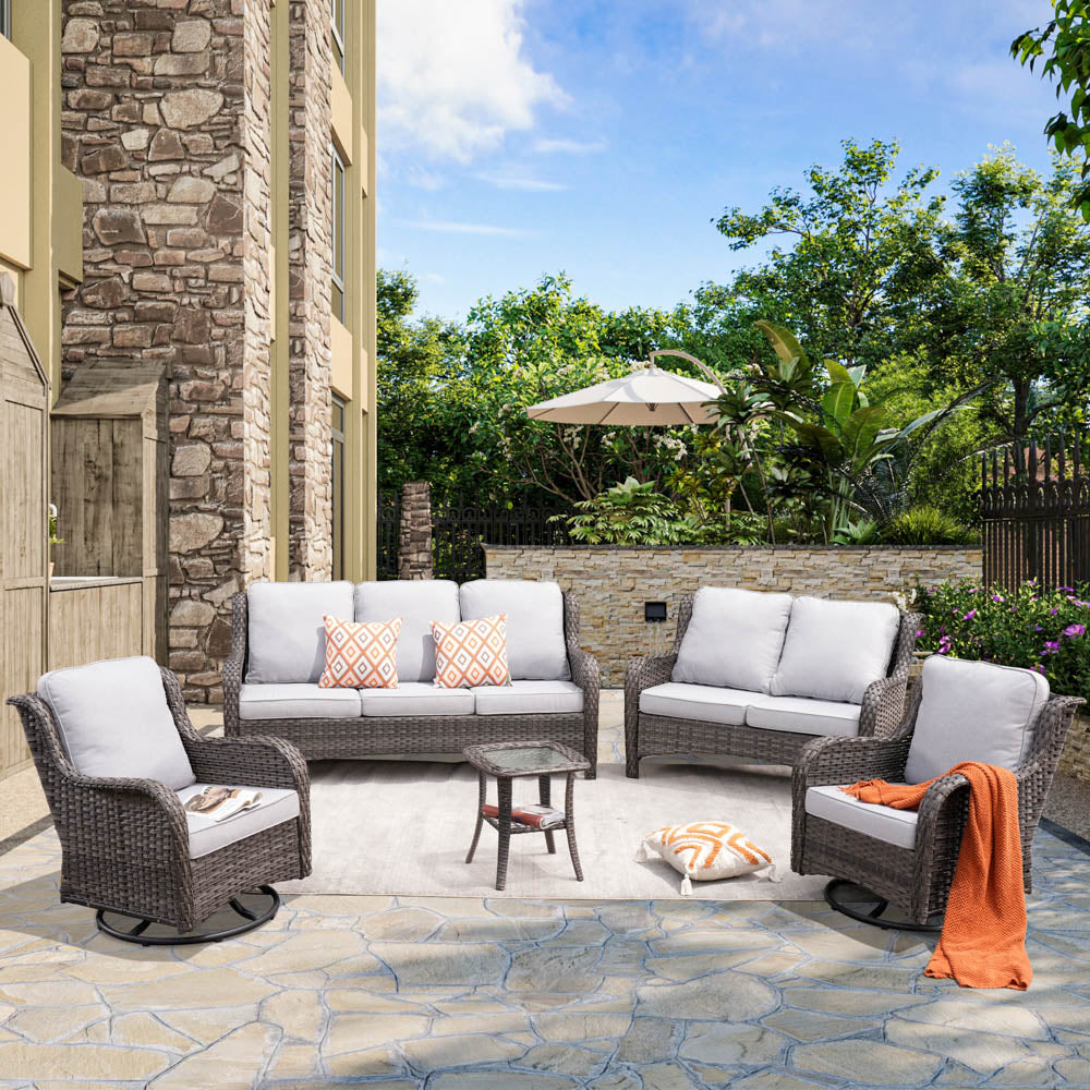 Patio Kenard 5-Piece Conversation Set with Loveseat and Swivel Rocking Chairs