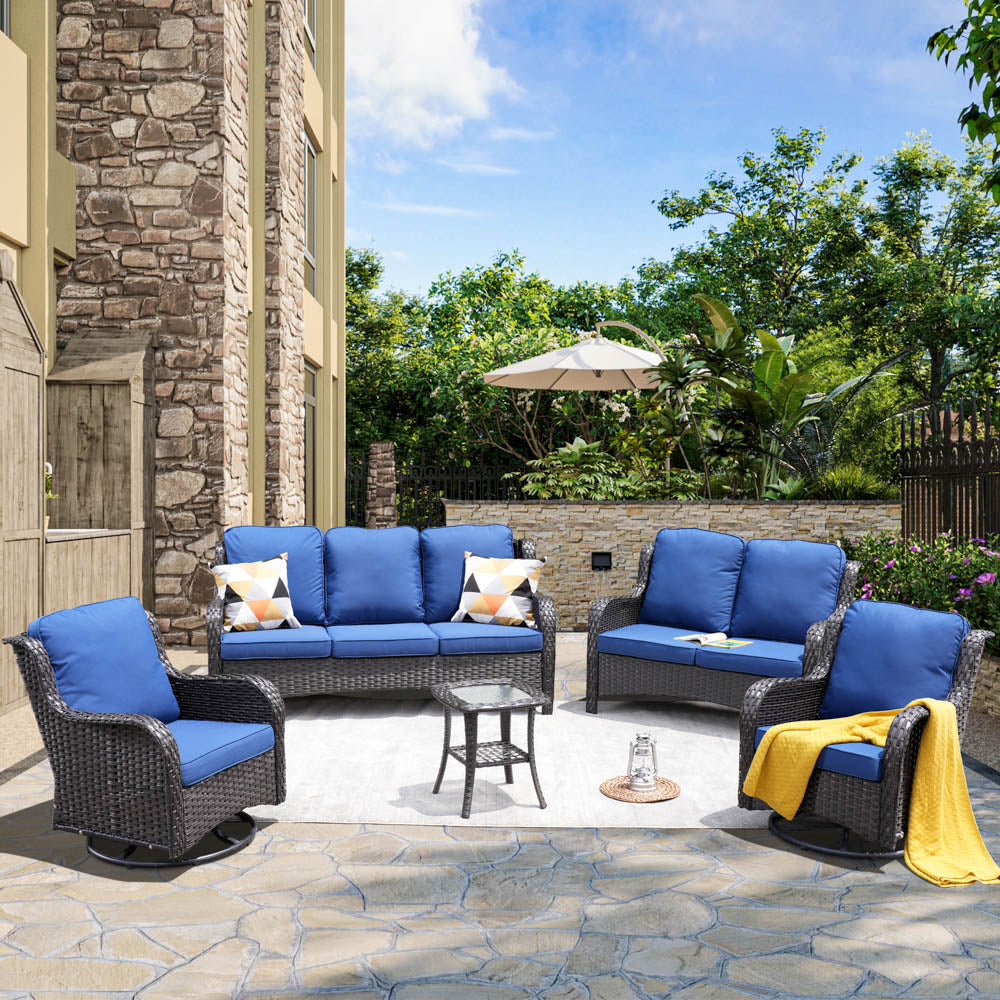 Patio Kenard 5-Piece Conversation Set with Loveseat and Swivel Rocking Chairs