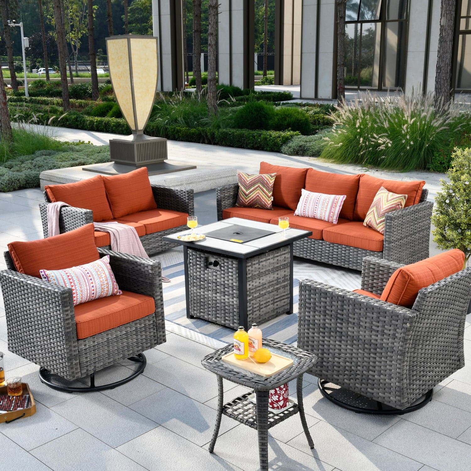 Patio Vultros 6-Piece Set With Swivel Chair Lover seat and 30&