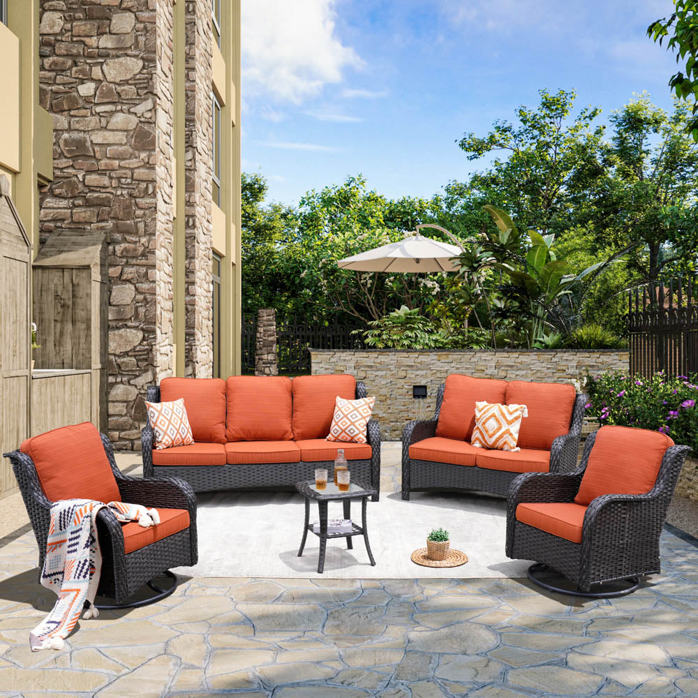 Patio Kenard 5-Piece Conversation Set with Loveseat and Swivel Rocking Chairs