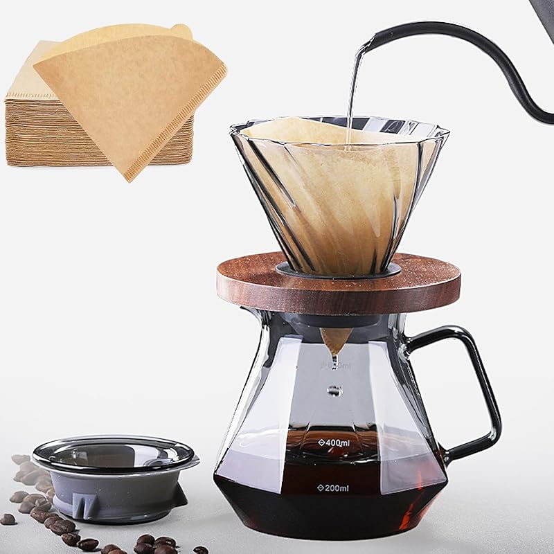 Pour Over Coffee Maker Dripper Set, 600ml Glass Coffee Server Pot Size 02