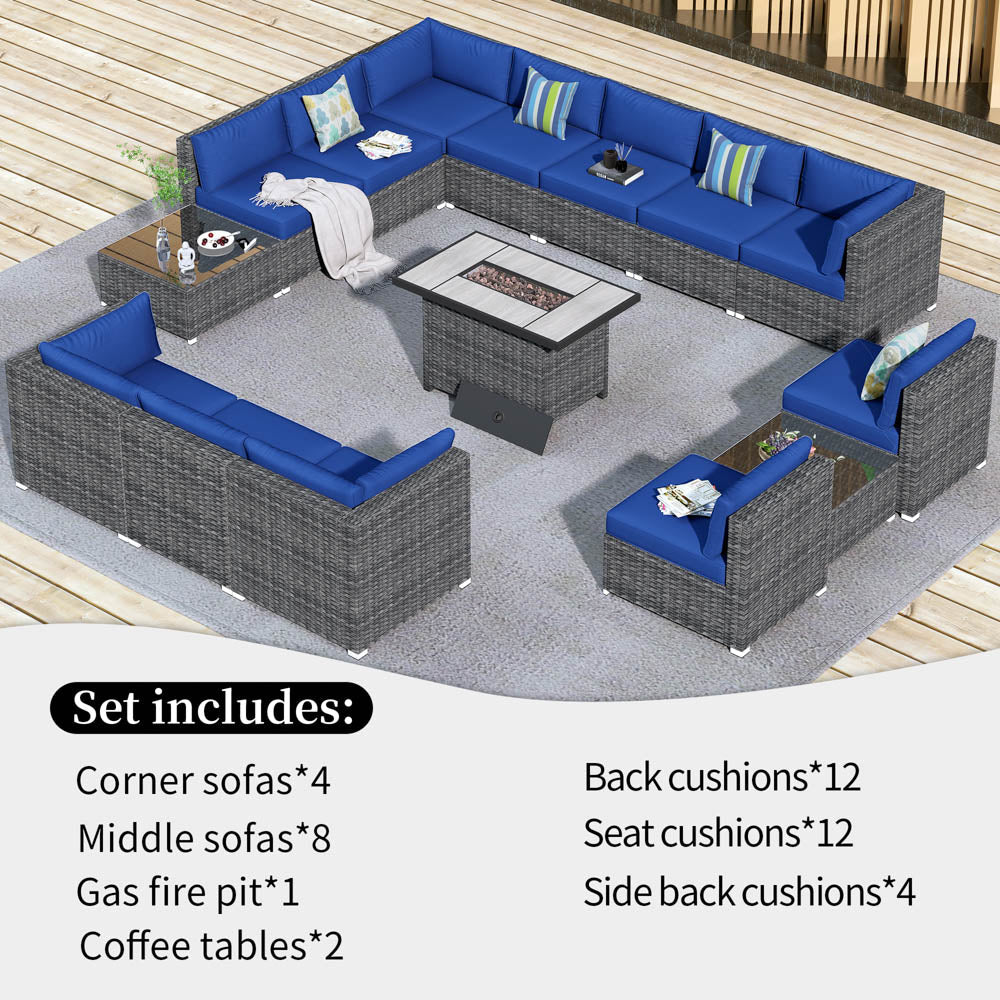 Patio Furniture Set 15-Piece with 42.12’’ Fire Pit and Glass Table