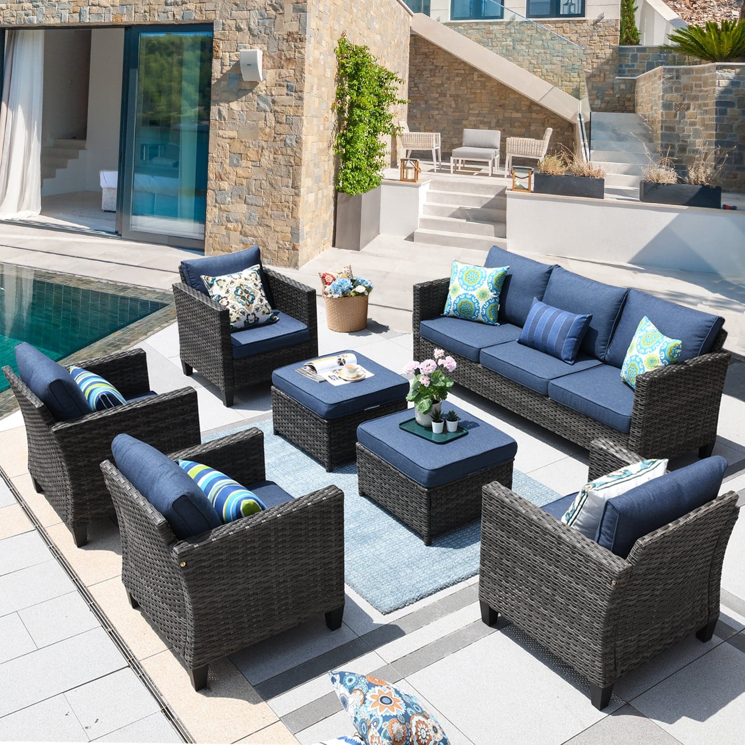 Patio Furniture Set New Vultros 7-Piece High Back with Cushions