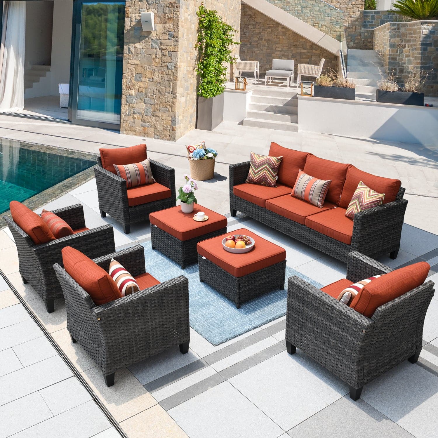 Patio Furniture Set New Vultros 7-Piece High Back with Cushions