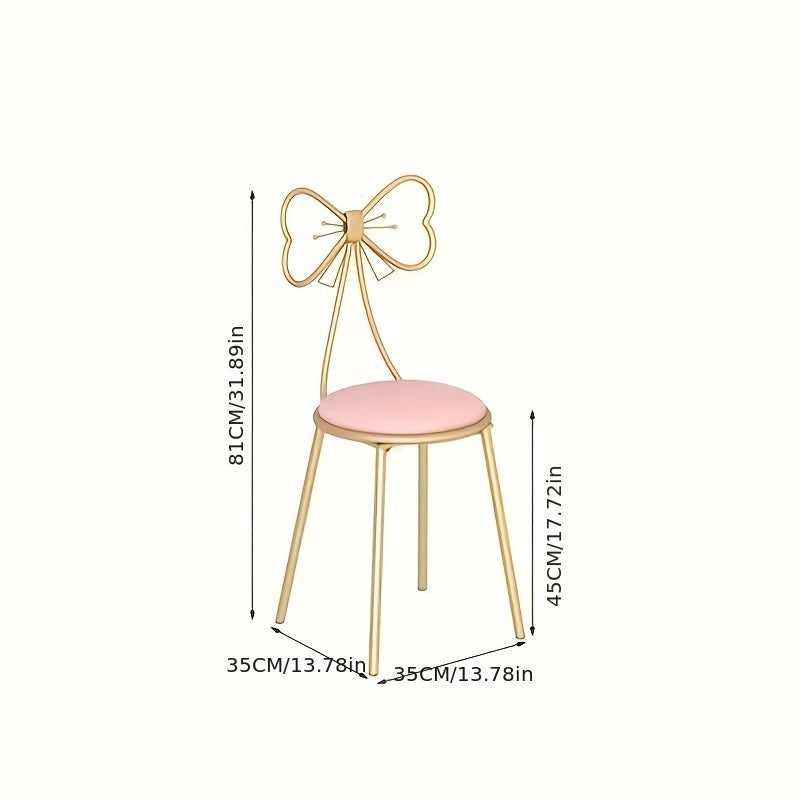 Golden Metal Makeup Vanity Chair with Velvet Cushion &amp; Bow Knot Backrest