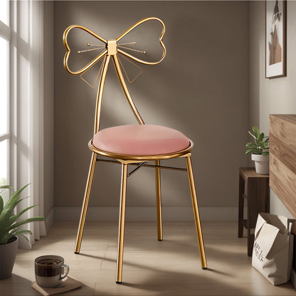 Golden Metal Makeup Vanity Chair with Velvet Cushion &amp; Bow Knot Backrest