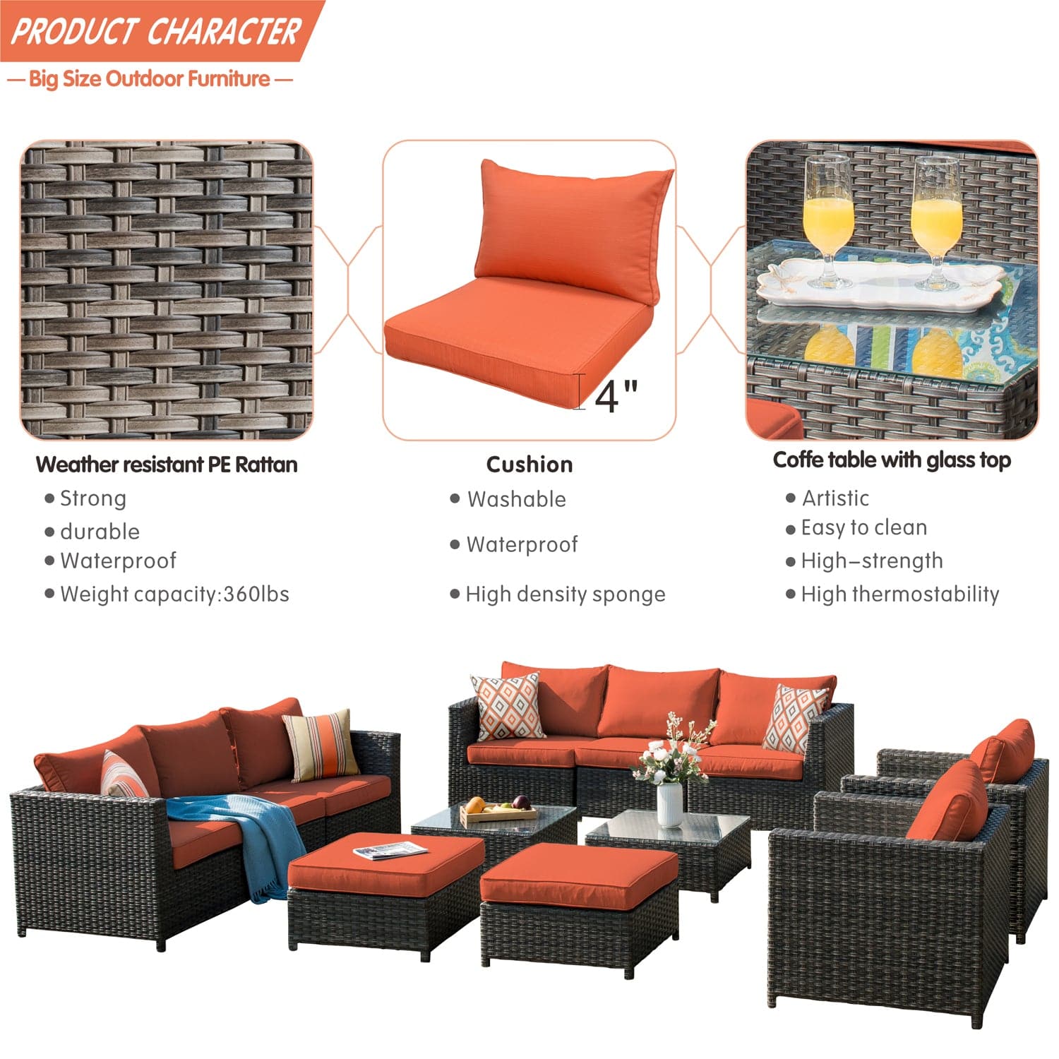 Patio Furniture Set Bigger Size 12-Piece, King Series, Fully Assembled