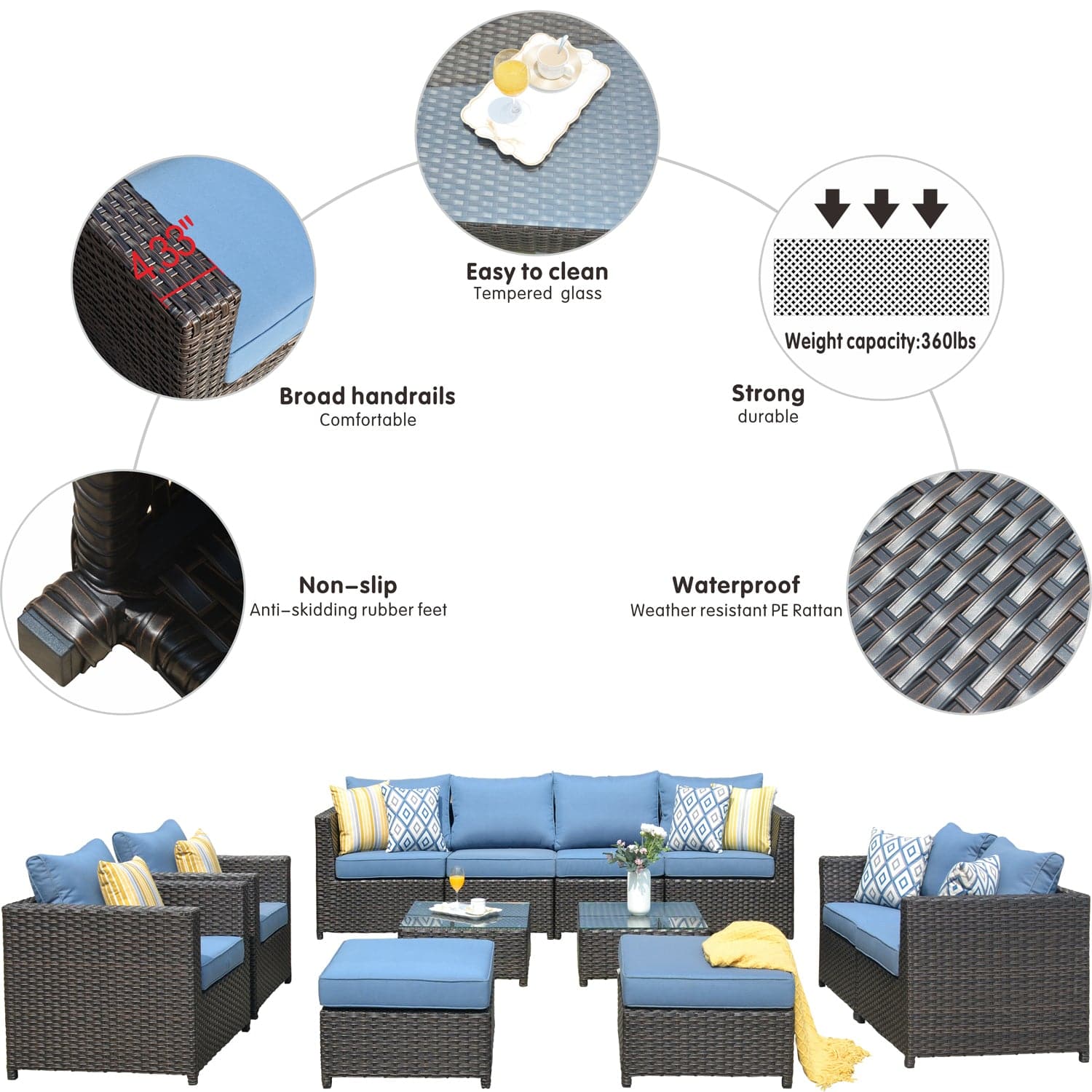 Patio Furniture Set Bigger Size 12-Piece, King Series, Fully Assembled