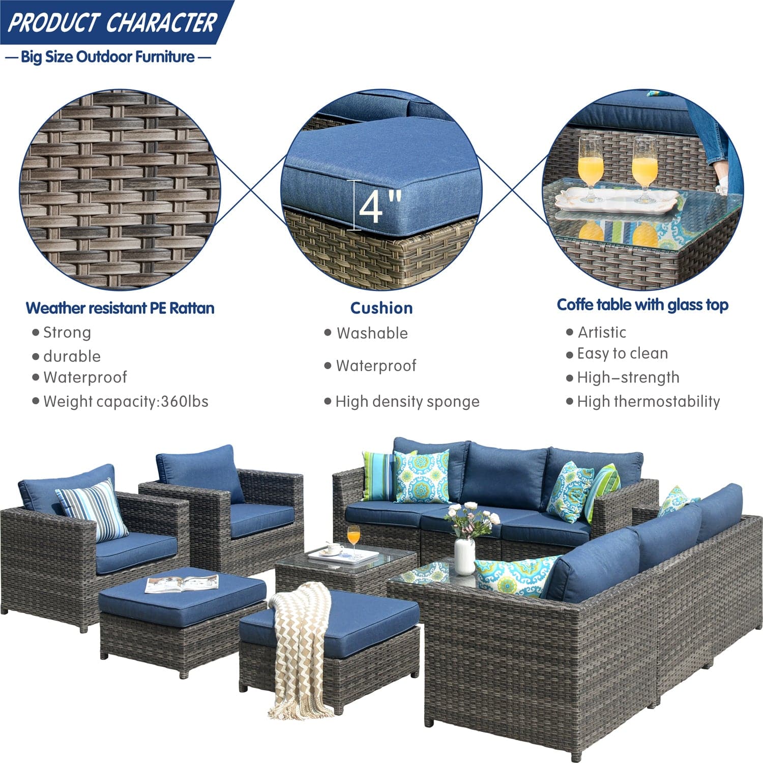 Patio Furniture Set Bigger Size 12-Piece, King Series, Fully Assembled