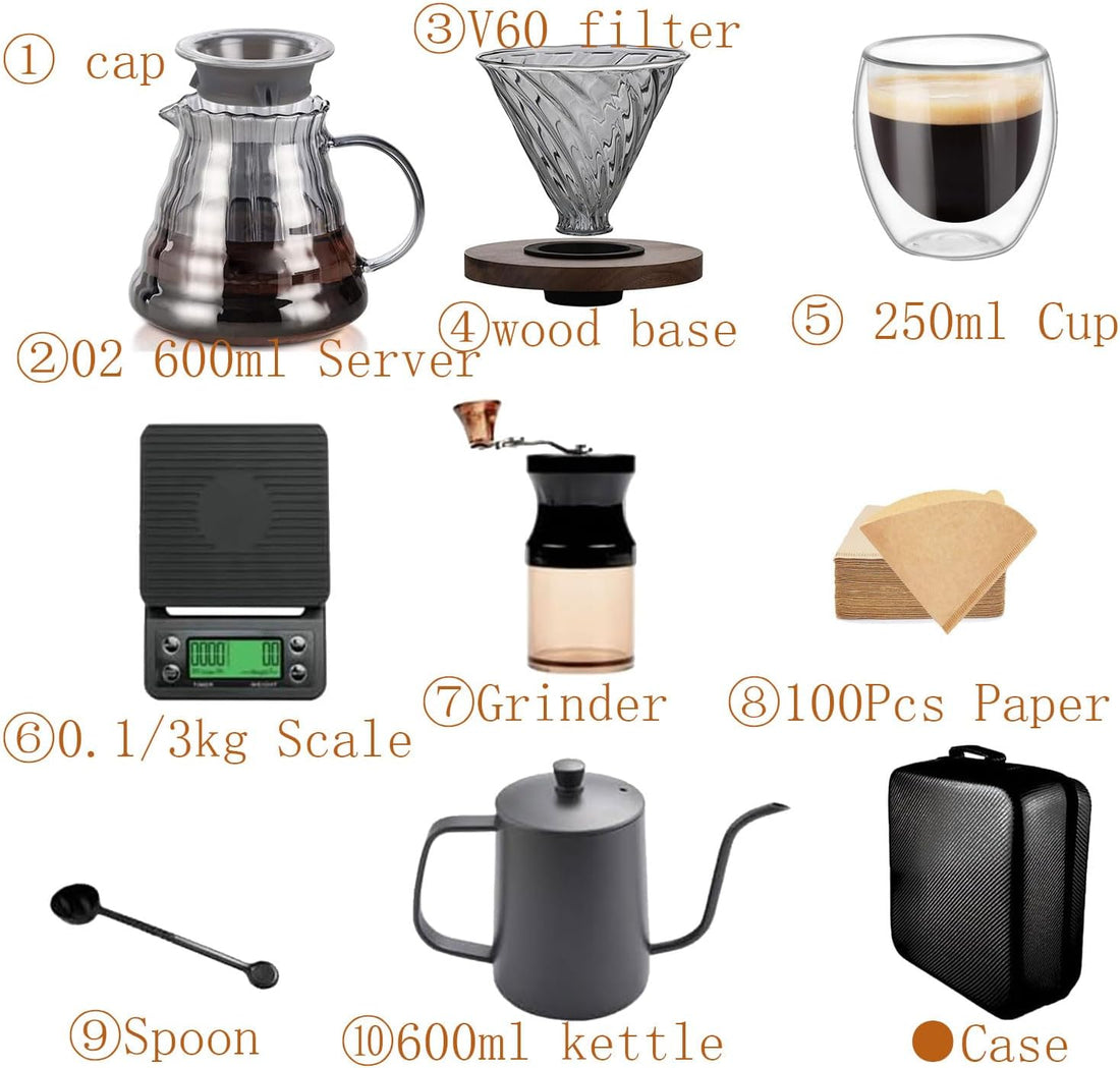 Pour Over Coffee Maker Dripper Set, 600ml Glass Coffee Server Pot Size 02