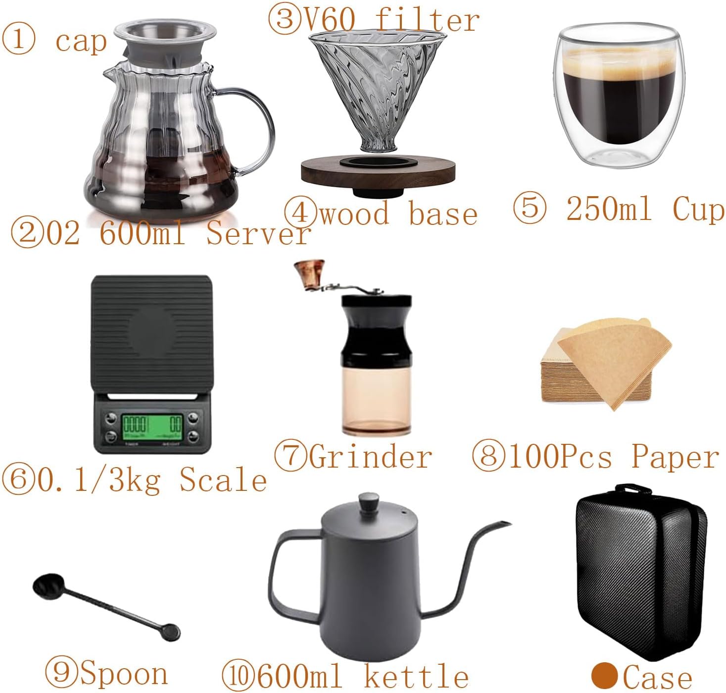 Pour Over Coffee Maker Dripper Set, 600ml Glass Coffee Server Pot Size 02