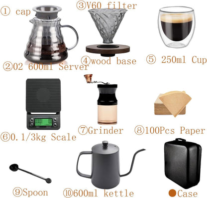 Pour Over Coffee Maker Dripper Set, 600ml Glass Coffee Server Pot Size 02