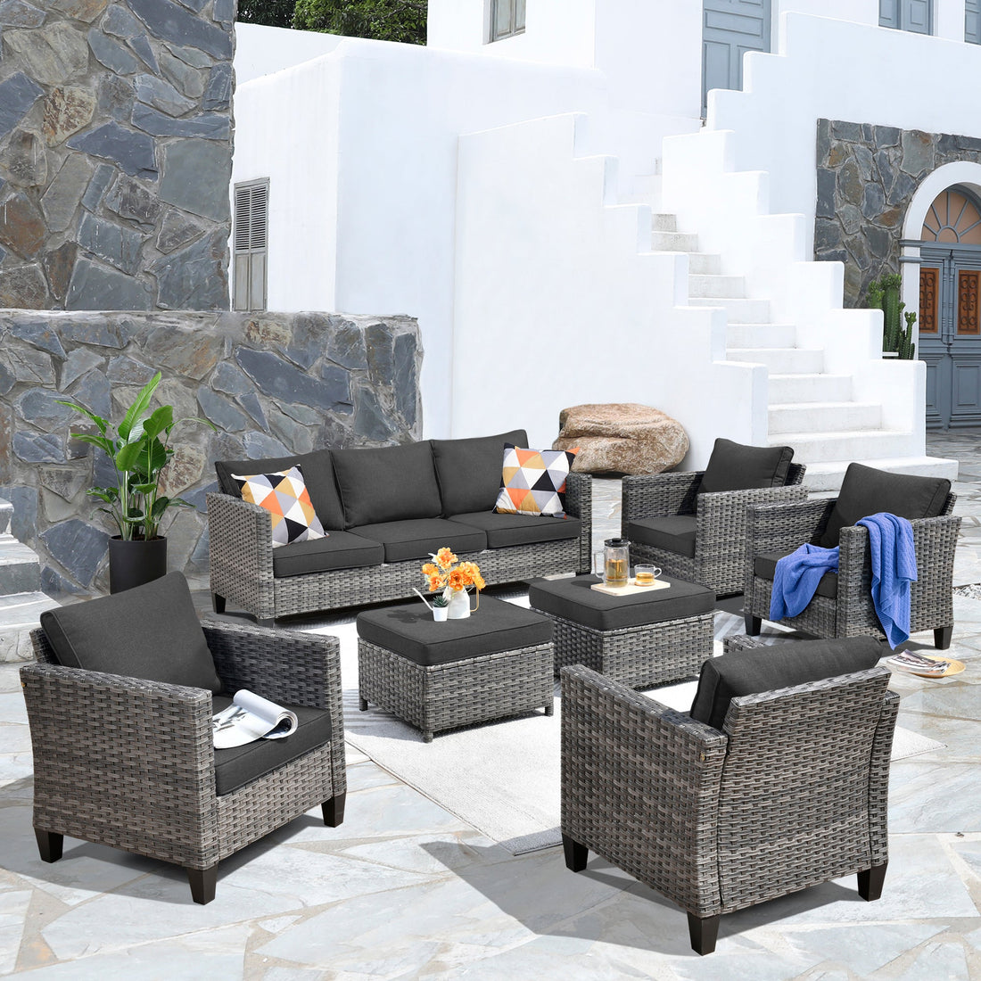 Patio Furniture Set New Vultros 7-Piece High Back with Cushions