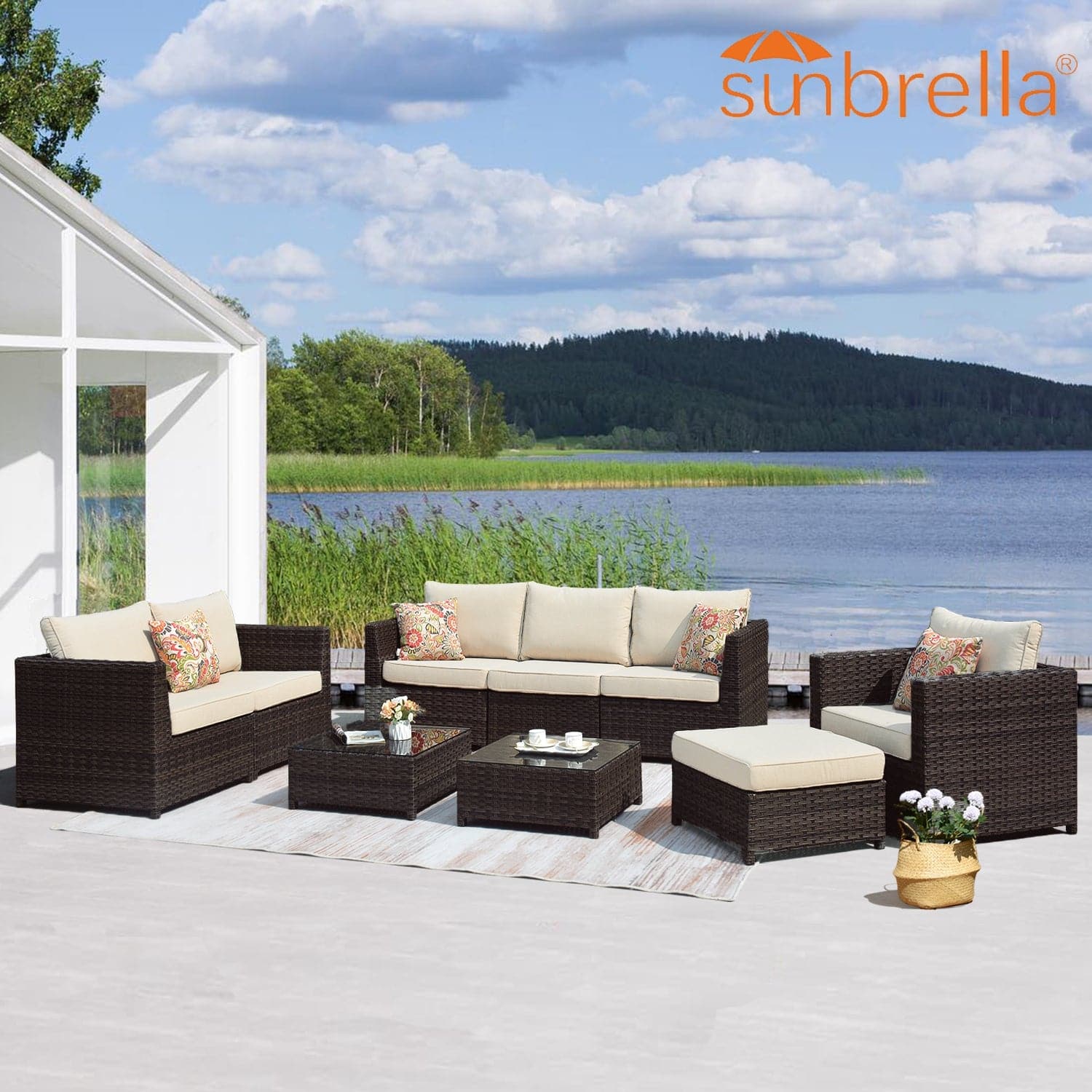 Patio Conversation Set Bigger Size Sunbrella 9-Piece, King Series, Fully Assembled