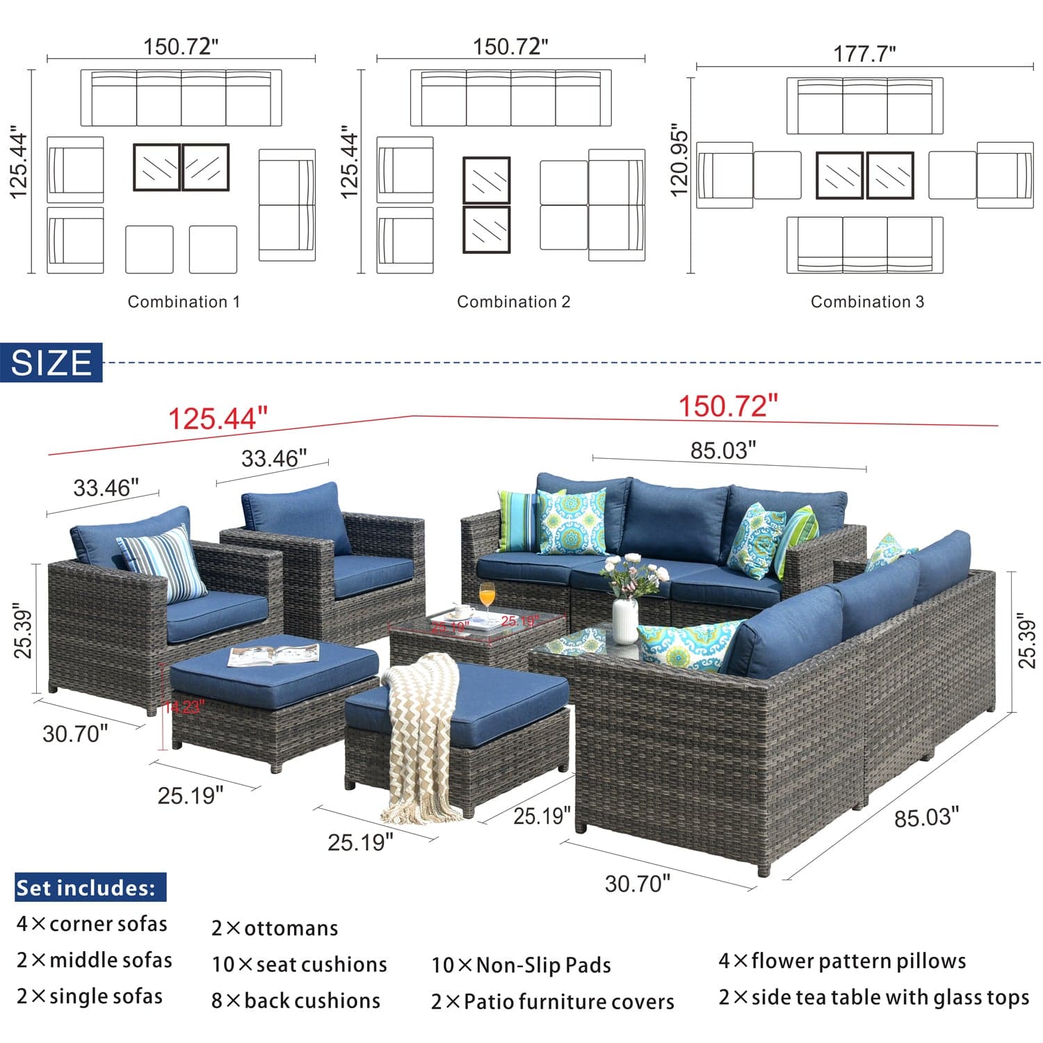 Patio Furniture Set Bigger Size 12-Piece, King Series, Fully Assembled