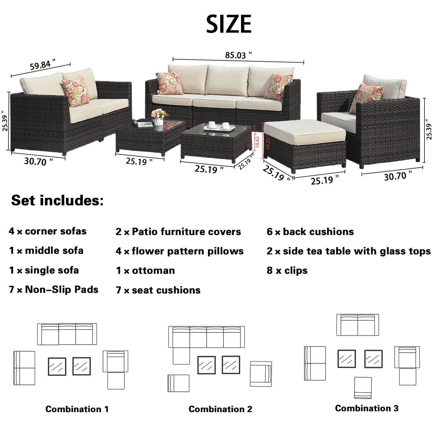 Patio Conversation Set Bigger Size Sunbrella 9-Piece, King Series, Fully Assembled