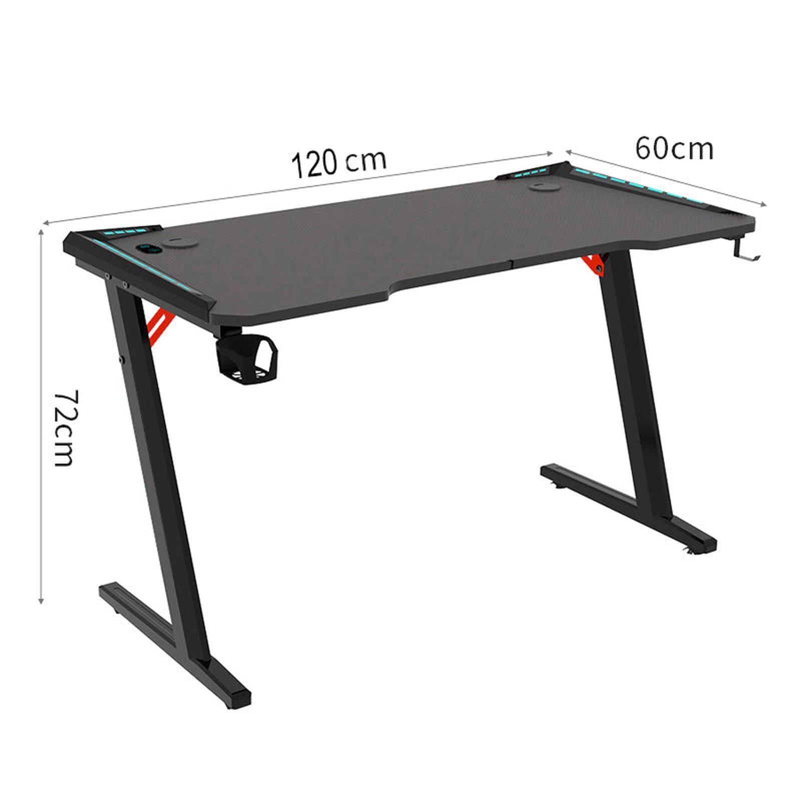 1.2m Gaming Desk Office Table Desktop with LED light &amp; Effects - Black