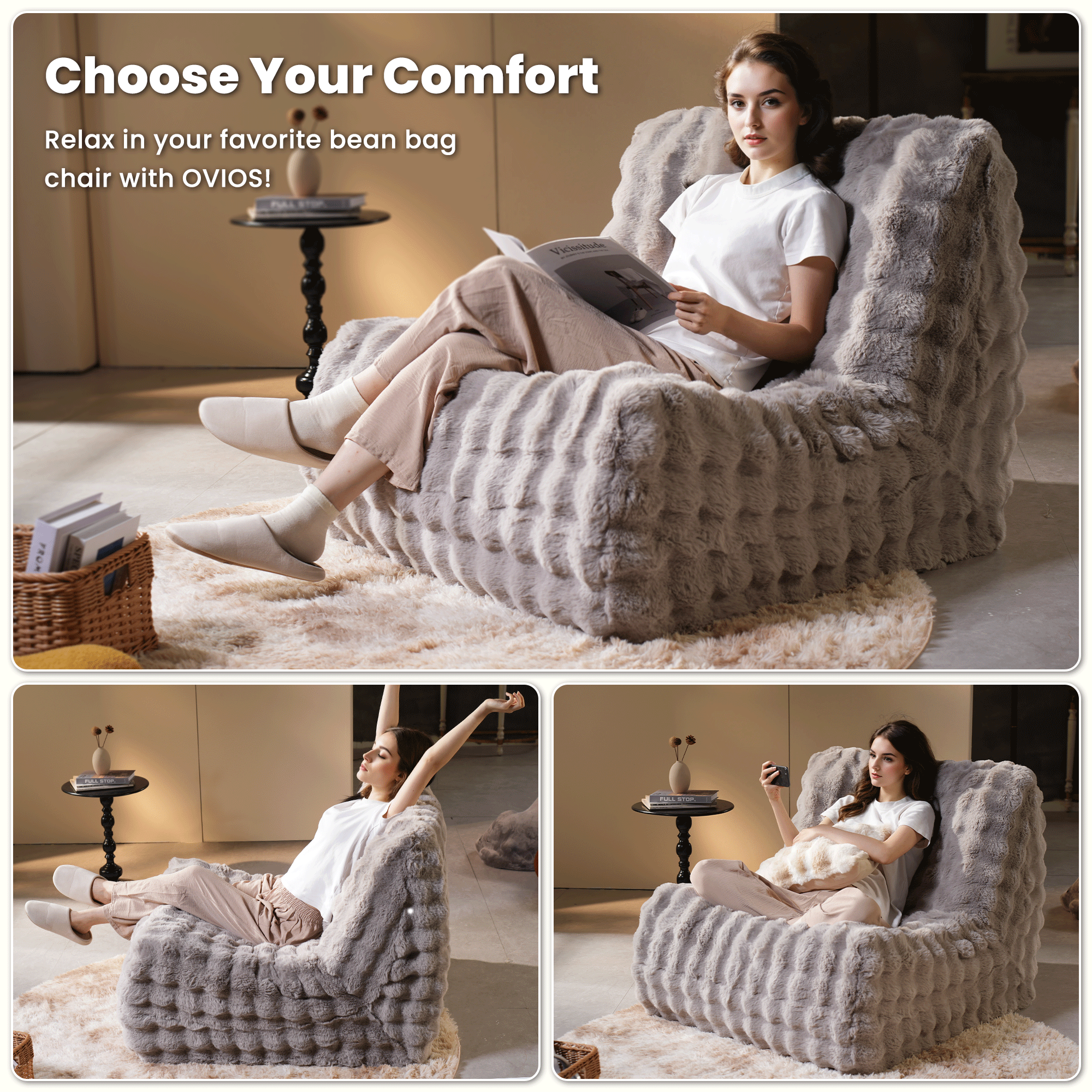 Luxurious Fluffy Faux Fur Bean Bag Couch