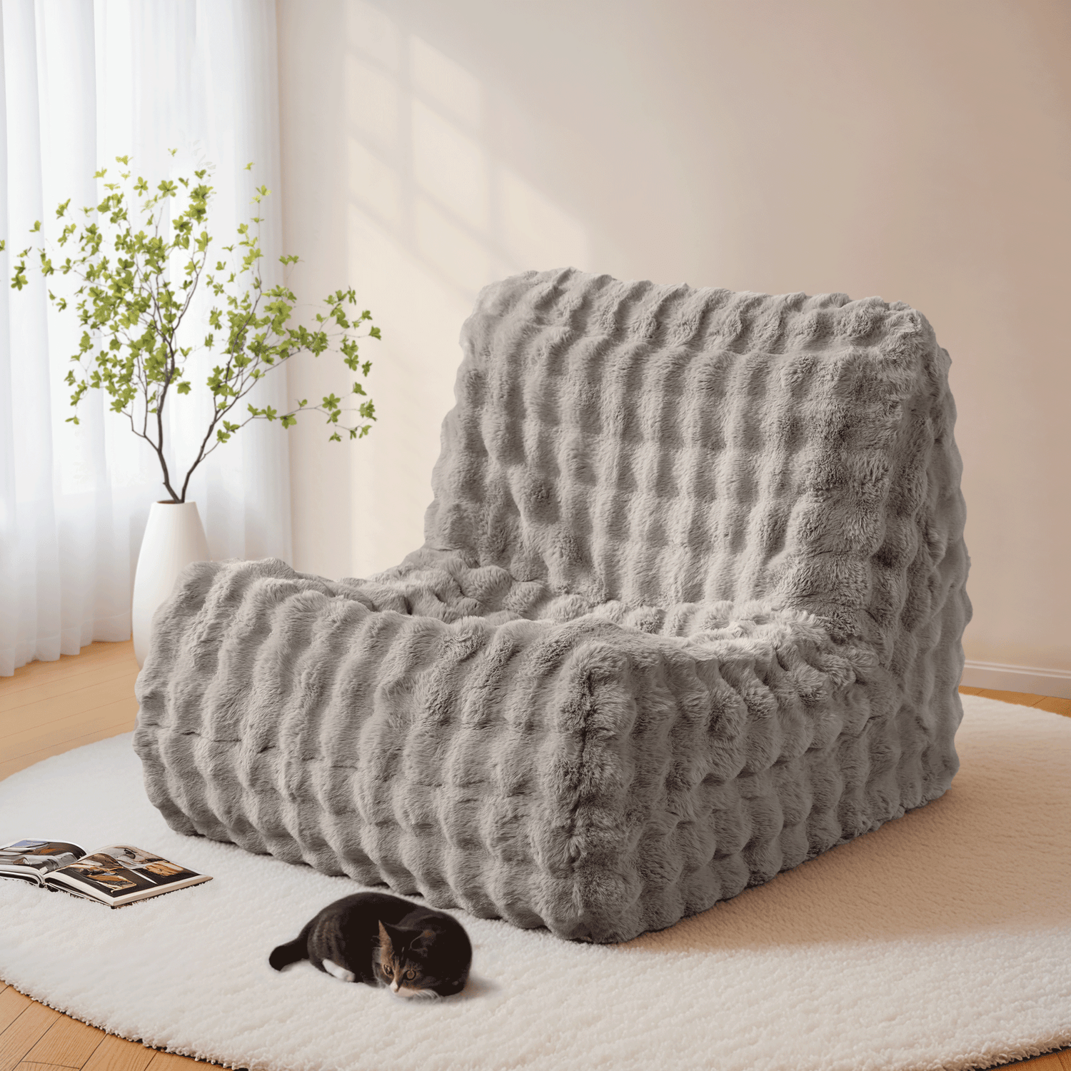 Luxurious Fluffy Faux Fur Bean Bag Couch