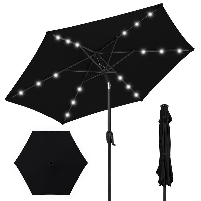 Sheldon 7.5Ft Outdoor Solar Patio Umbrella For Deck, Pool W/ Tilt, Crank, LED Lights