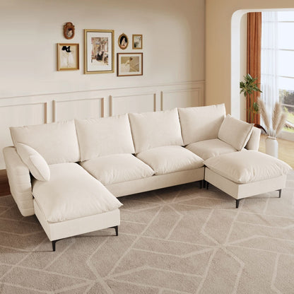 113.7&quot; Modular Sectional Sofa Couch, U-Shaped Cloud Couches with Ottoman Chaise and Thick Cushions