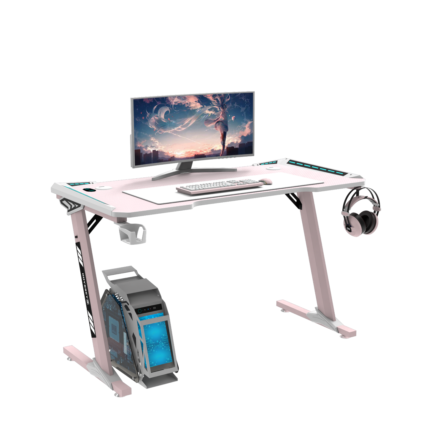 1.2m Gaming Desk Office Table Desktop with LED light &amp; Effects - Pink