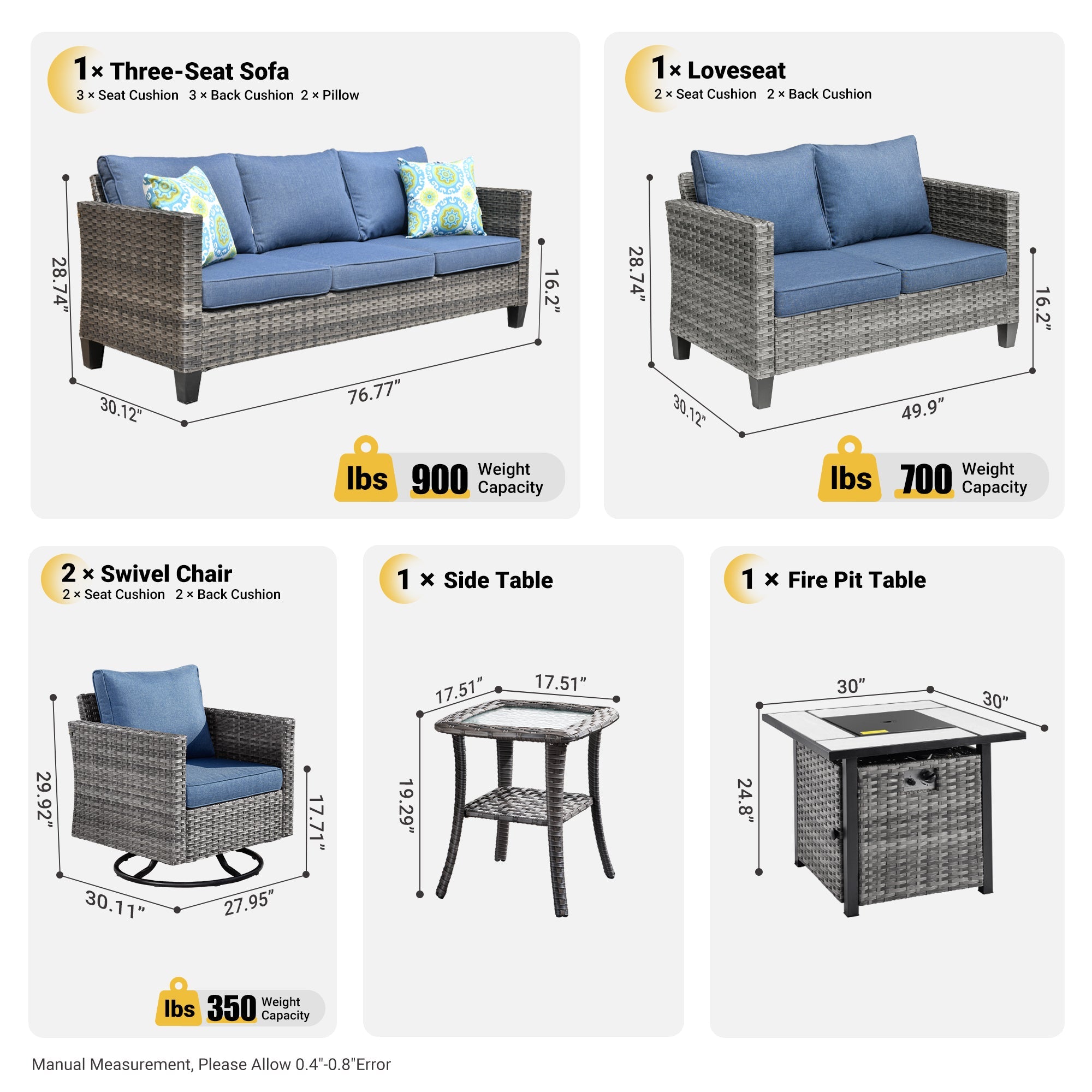 Patio Vultros 6-Piece Set With Swivel Chair Lover seat and 30&