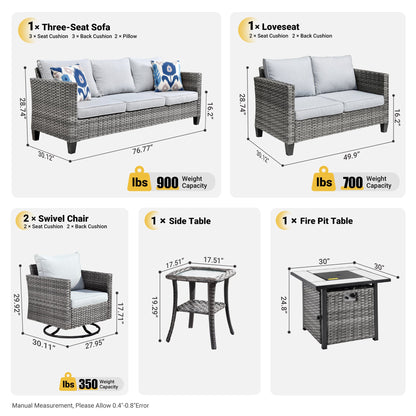 Patio Vultros 6-Piece Set With Swivel Chair Lover seat and 30&