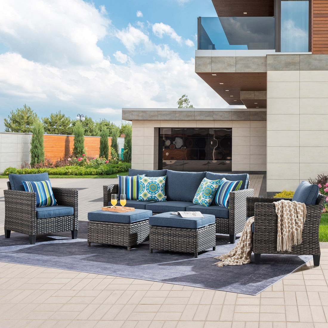 Outdoor Patio Conversation Set New Vultros 5-Piece High Back Sofa Set with Cushions